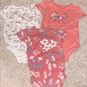 Floral Coral Girls Onesie Bundle 9M